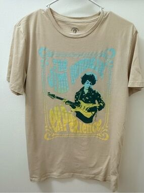 Men's Beige Graphic T-Shirt with Blue and Yellow Print Jimi Hendrix